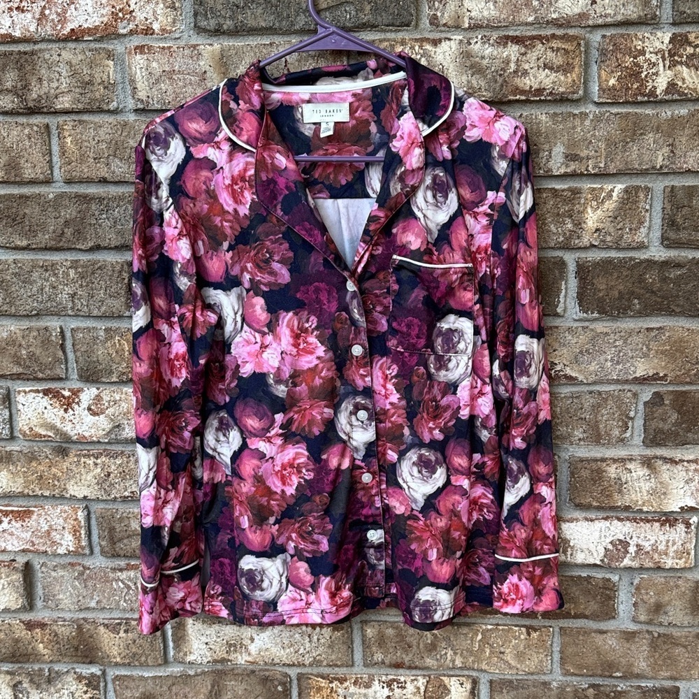 Ted Baker Pink and Purple Floral Button Down Pajama Shirt size Small